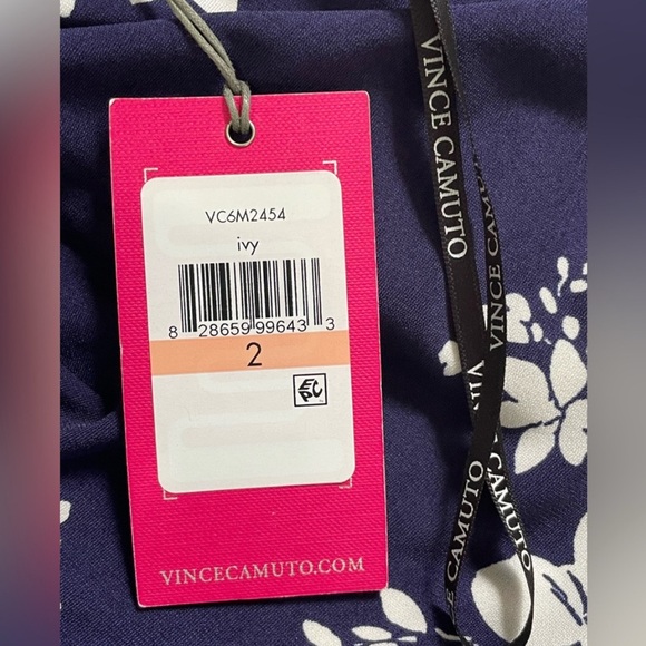 Vince Camuto Floral Faux Wrap Dress NWT Navy Pink Size 2 Fit & Flare - Picture 14 of 16